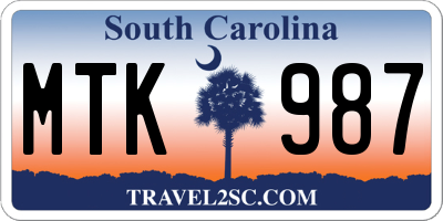 SC license plate MTK987