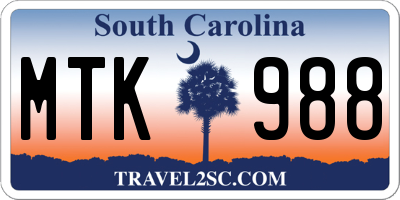 SC license plate MTK988