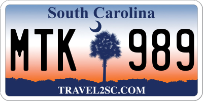 SC license plate MTK989