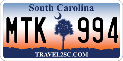 SC license plate MTK994