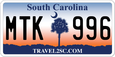 SC license plate MTK996