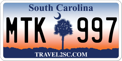 SC license plate MTK997