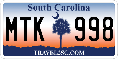 SC license plate MTK998