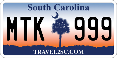 SC license plate MTK999