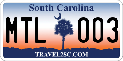 SC license plate MTL003