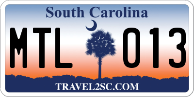 SC license plate MTL013