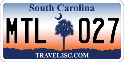 SC license plate MTL027