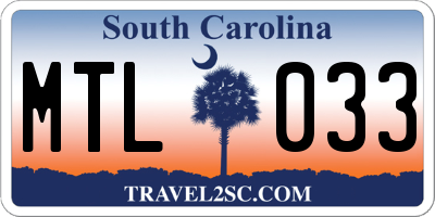 SC license plate MTL033