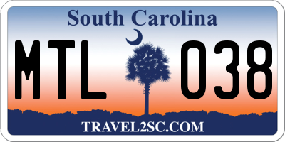 SC license plate MTL038