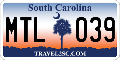 SC license plate MTL039