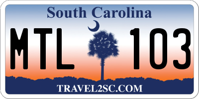 SC license plate MTL103