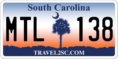 SC license plate MTL138