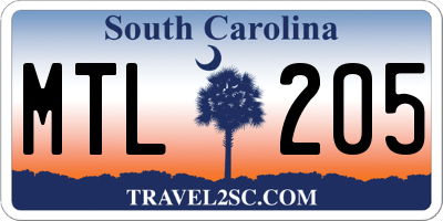 SC license plate MTL205