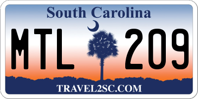 SC license plate MTL209