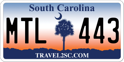 SC license plate MTL443