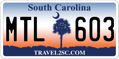 SC license plate MTL603