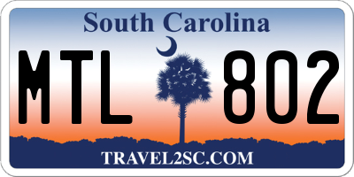 SC license plate MTL802