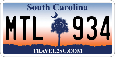 SC license plate MTL934