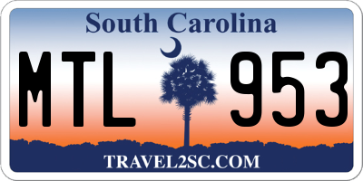 SC license plate MTL953