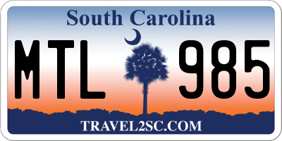 SC license plate MTL985