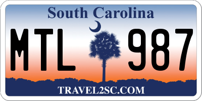 SC license plate MTL987