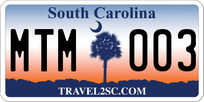 SC license plate MTM003