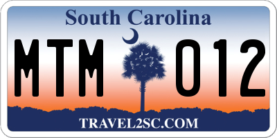 SC license plate MTM012