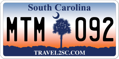 SC license plate MTM092