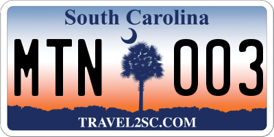 SC license plate MTN003