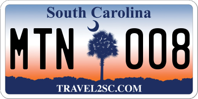 SC license plate MTN008