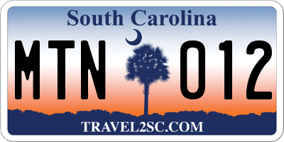 SC license plate MTN012