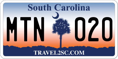 SC license plate MTN020