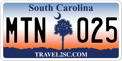 SC license plate MTN025