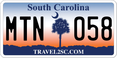 SC license plate MTN058