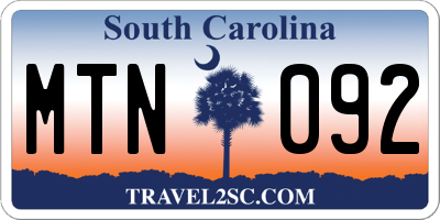 SC license plate MTN092
