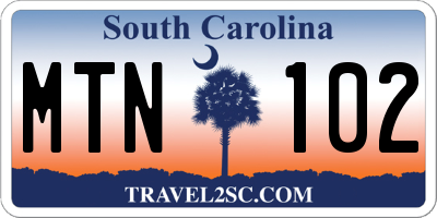 SC license plate MTN102