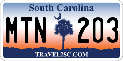 SC license plate MTN203