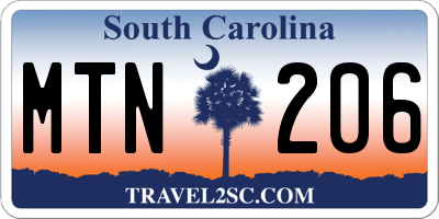SC license plate MTN206