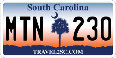 SC license plate MTN230