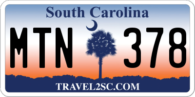 SC license plate MTN378