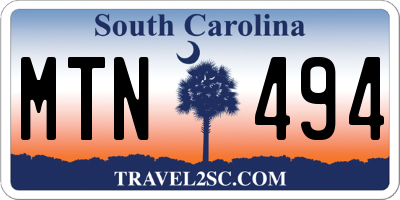 SC license plate MTN494