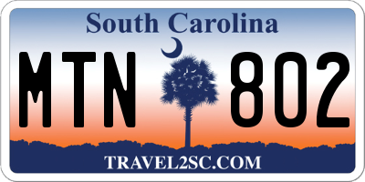 SC license plate MTN802