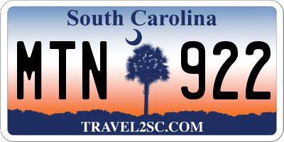 SC license plate MTN922