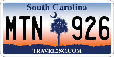 SC license plate MTN926