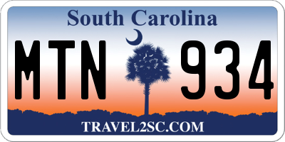 SC license plate MTN934