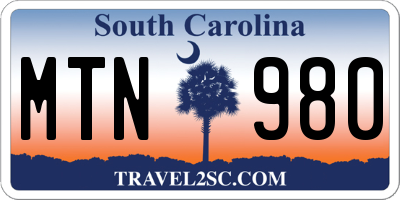SC license plate MTN980