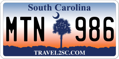 SC license plate MTN986