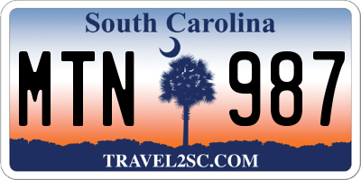 SC license plate MTN987