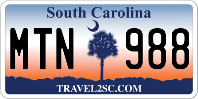SC license plate MTN988