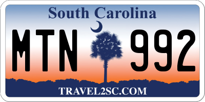 SC license plate MTN992